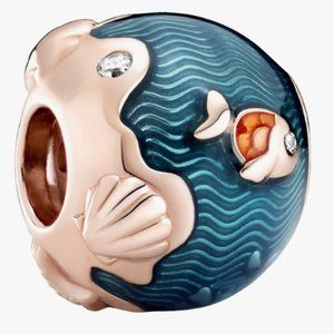 Pandora SHIMMERING OCEAN WAVES & FISH Blue Rose Gold Cubic Zirconia New Charm